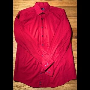 J Ferrar Slim Fit Red Dress Shirt 34-35 Neck 15-15-1/2